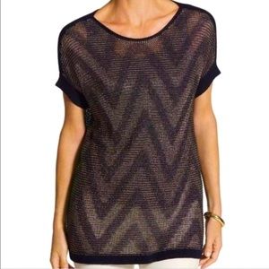 Chico’s gold & navy blue open weave sweater